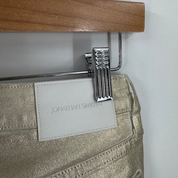 Jonathan Simkhai Metallic Gold Jeans Ankle Slit Skinny Pants Made in USA Size 26 - Picture 4 of 8